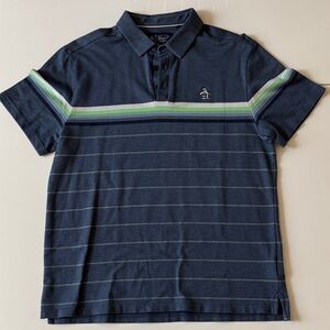 Original Penguin Men's Polo in Navy with Green and White Stripes